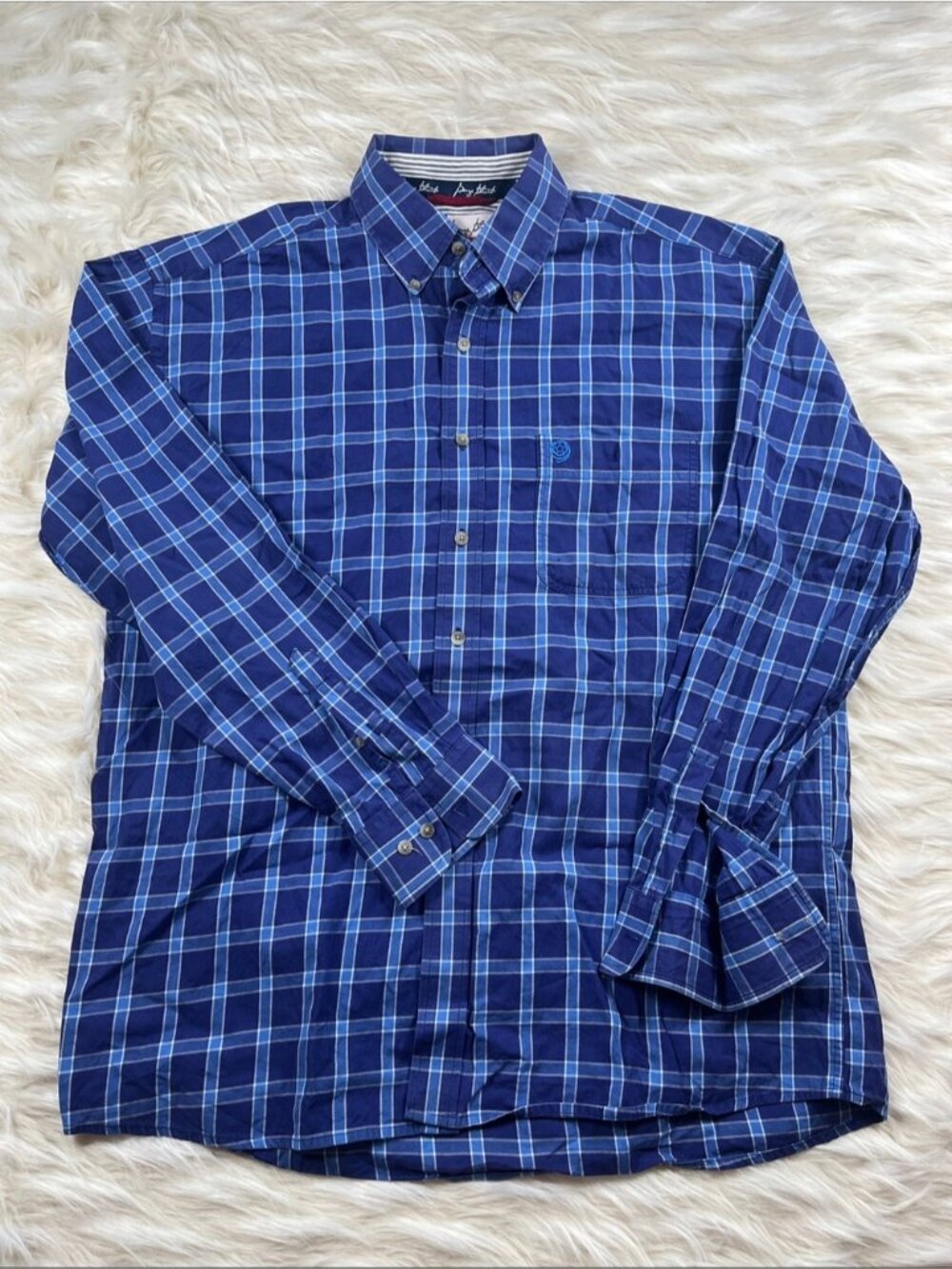 Wrangler George Strait Western Shirt L Blue Plaid Pattern